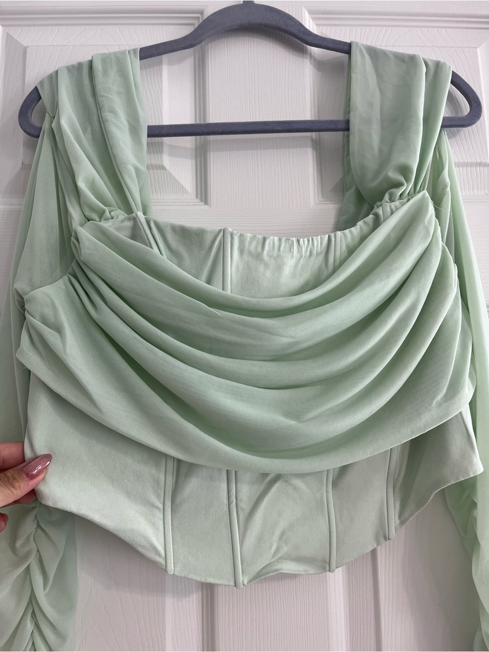 Fashion Nova Sage Green Draped Crop Top